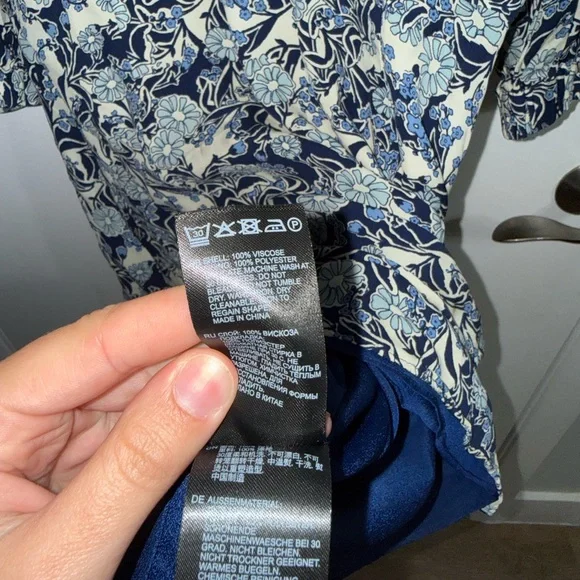 REISS Daisy Puff Sleeve Print Mini Dress in Blue Print Size 6 - Picture 8 of 10